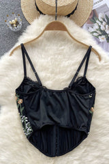 Embroidery Strap Camisole Retro Elastic Lace Backless Slim Tank Tops