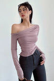 Tight Off Shoulder White Pleated T-Shirt