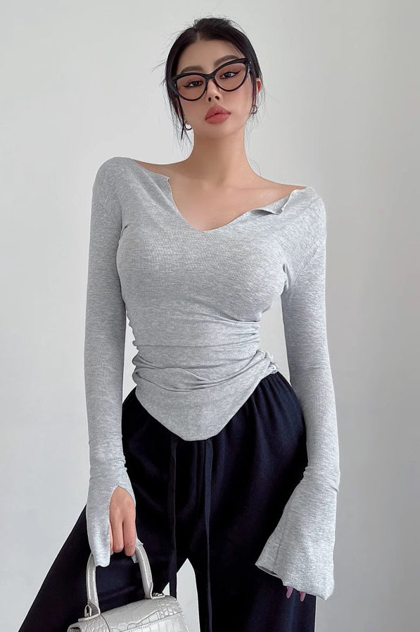 V-Neck Long Sleeve T-Shirt Tight Top