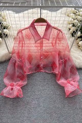 Mesh Sunscreen Shirt Transparent Thin Ladies Short Tops