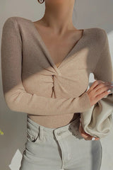 V-neck Long Sleeve Knitted Top