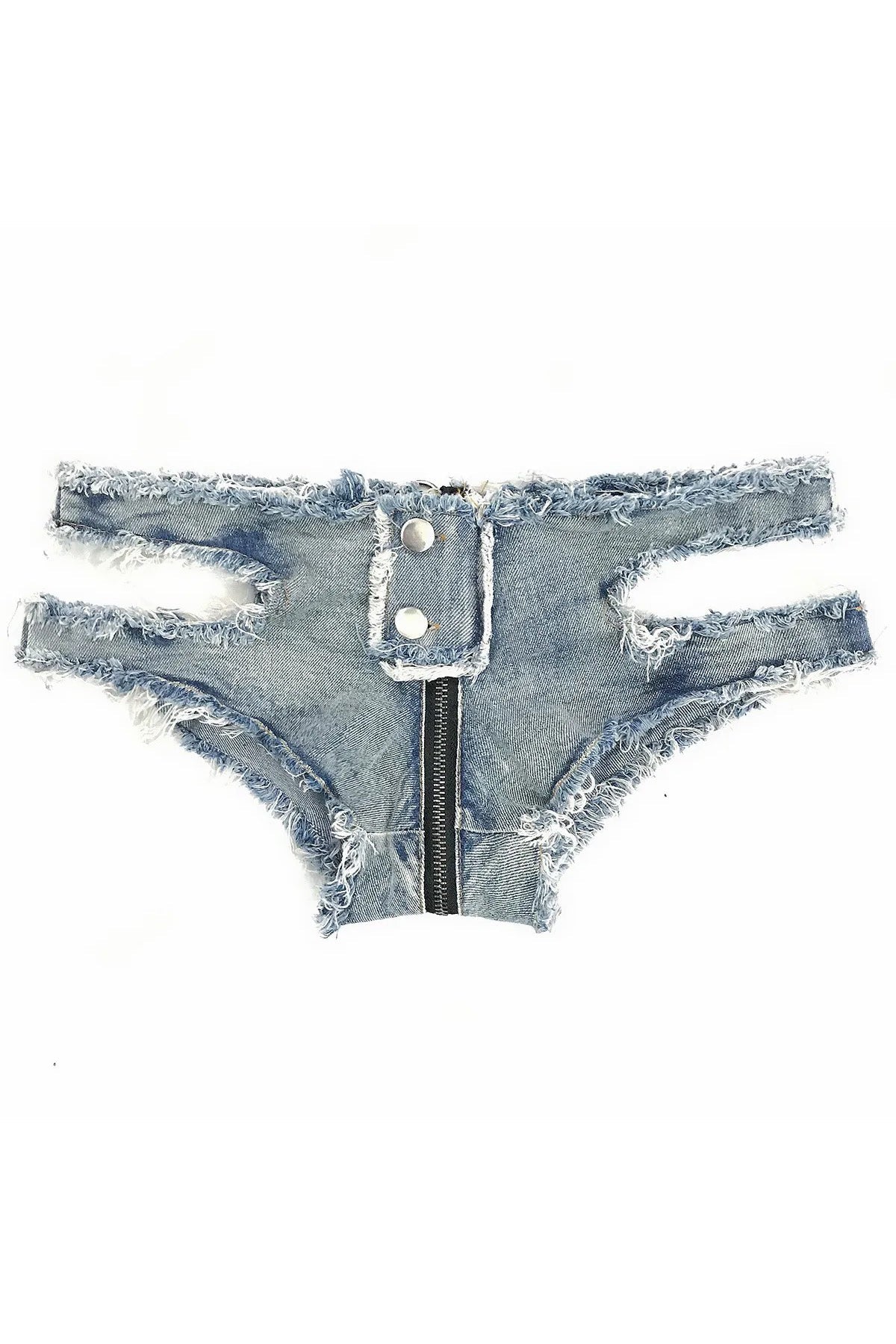 Ripped Low Waist Zip Denim Shorts