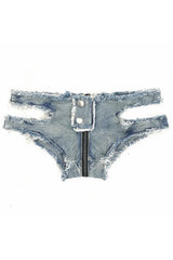 Ripped Low Waist Zip Denim Shorts