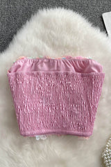 Mesh Off Shoulder Strapless Slim Elastic Waist Sweet Top