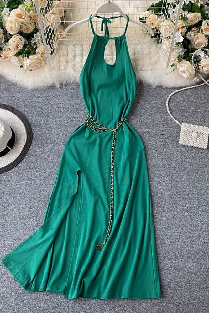 Dress Chains Belt High Split Long Dress Backless Party Dress