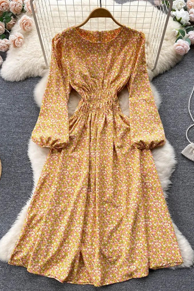 Dress Romantic Floral Print Elastic Corset Long Dress