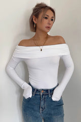 Off Shoulder One Line Neck Top Long Sleeve T-Shirt