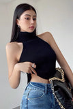 High Collar Sleeveless Knitted Tank Top Tight Top