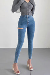 Ripped High Waisted Stretch Jeans Pants