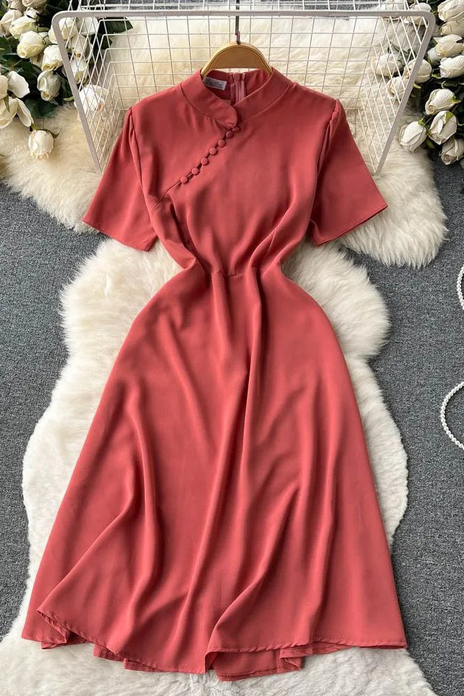 Dress Elegant Stand Collar Shirt Party Dress