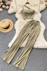 Crop Tops + High Waist Bandage Long Pants Beach Two Piece Suits