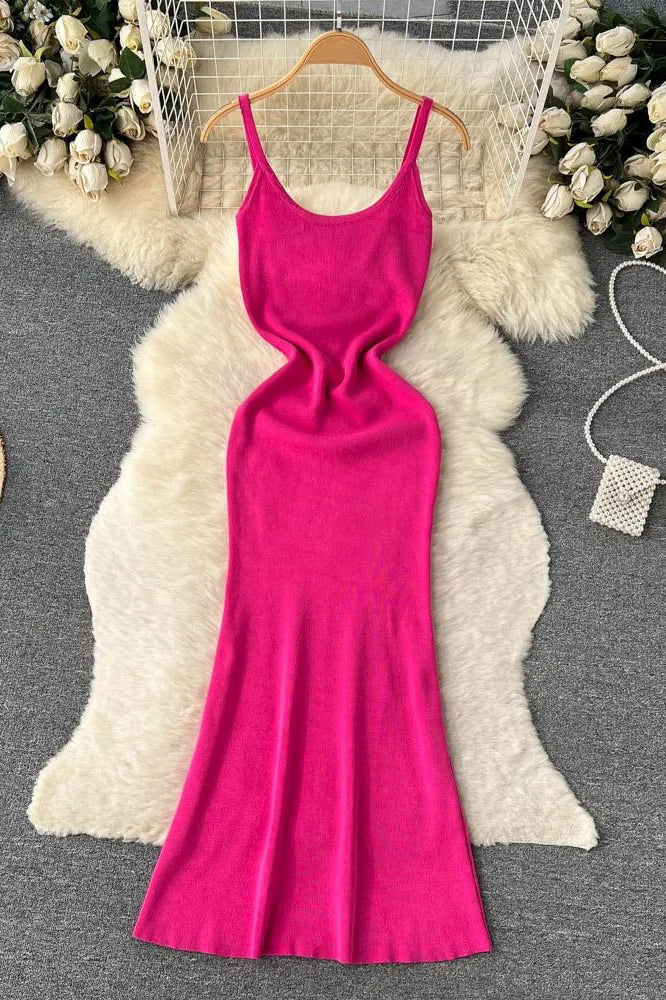 Dress Elegant High Waist Straps Knitting Dress