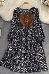 Dress Vintage Floral Print Gothic Bandage Long Sleeve Shirt Dress