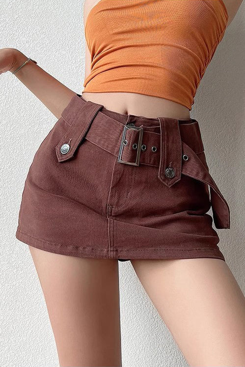 Wide Belt Wrap Buttocks Super Shorts Skirt