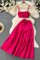 Camis Tops + High Waist Lace-up Long Skirts Beach Two Piece Suits