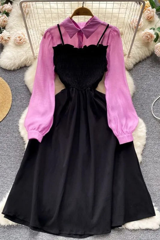 Casual A-line Fake Two Piece Set Shirt Dress Elegant Party Dress