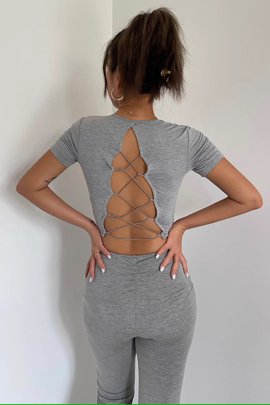 Backless Hollow Short Sleeve Top