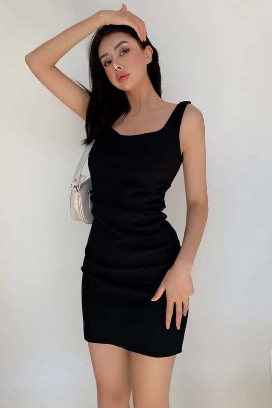 U-Neck Tight Wrap Buttocks Strap Mini Dress