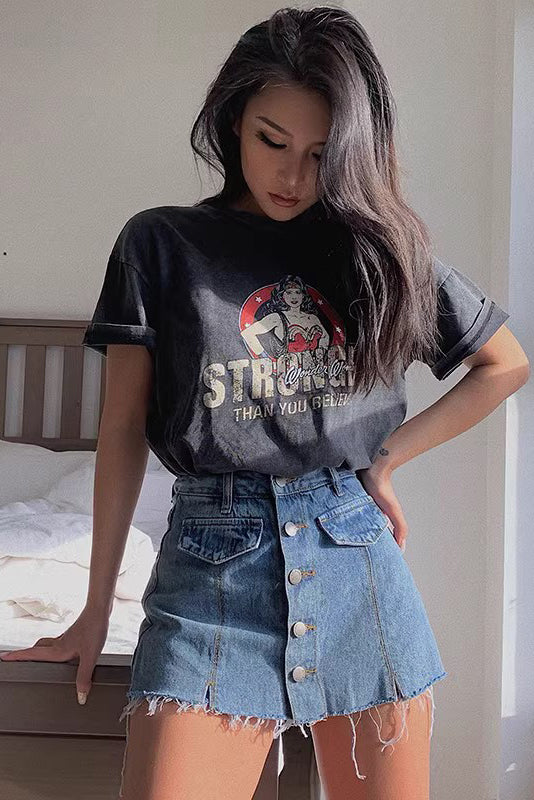 High Waisted Irregular Denim Skirt