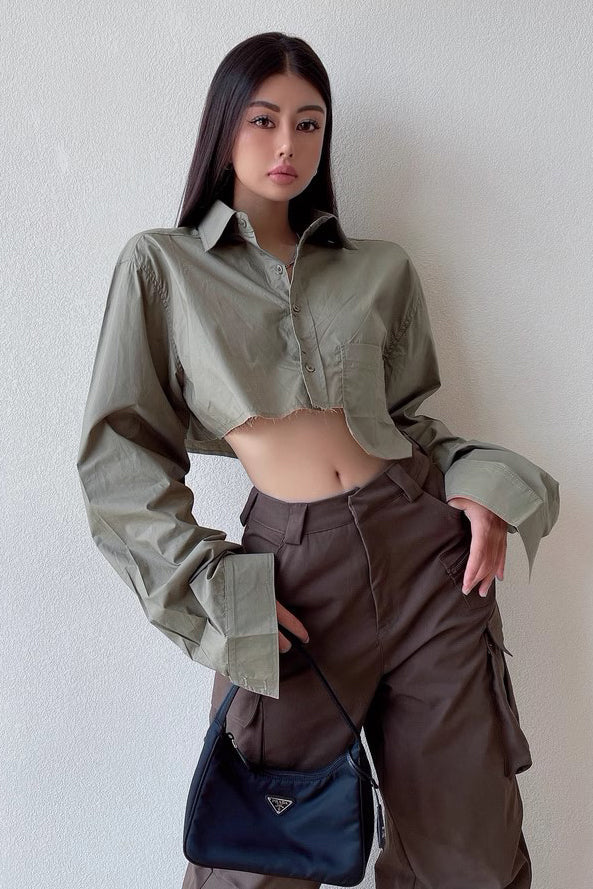 Tear Edge Exposed Navel White Shirt Lapel Loose Shirt