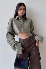 Tear Edge Exposed Navel White Shirt Lapel Loose Shirt