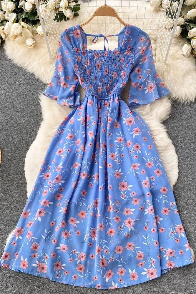 Dress Romantic Floral Print Chiffon Dress Vacation Party Dress