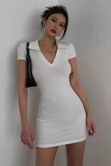 S-Shaped High Elastic Deep V-Lapel Short Sleeved Dress