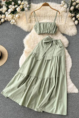 Camis Tops + High Waist Lace-up Long Skirts Beach Two Piece Suits