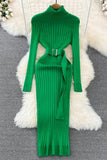 Long High Split Knit Dress Ladies Elegant Sweater Dress