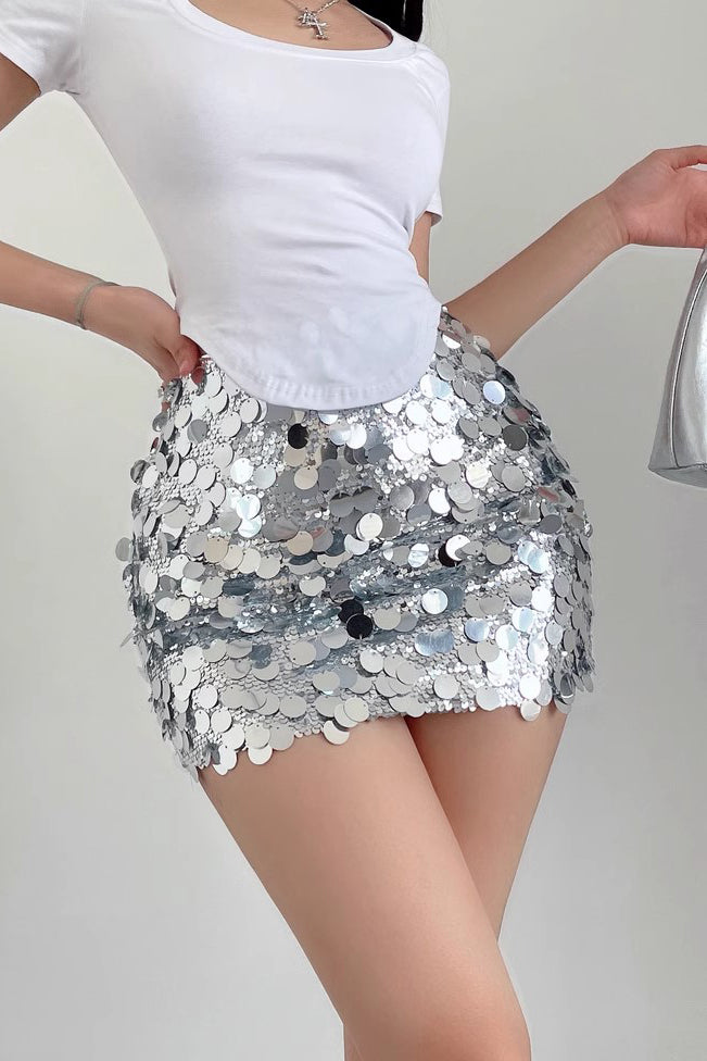 Large Sequin High Waist Slimming Wrap Hip Short Skirt