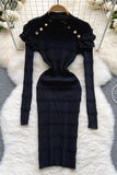 Ruffled Dress For Slim Elastic Knitted Sweater Dress