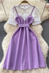 Shirt Dress Fake Two Piece Set Streetwear Midi Long Dress with Belt