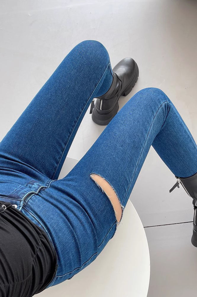 Ripped High Waisted Stretch Jeans Pants