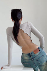 Backless Crisscross Strappy Long Sleeve Top