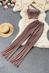 Crop Tops + High Waist Bandage Long Pants Beach Two Piece Suits