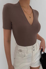 High Elasticity V-Neck Short Sleeved Top