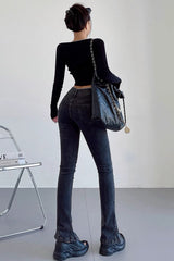 High Waist Stretch Flared Hem Jeans Pants