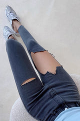 Tight Wrap Hip High Waist Big Hole Jeans