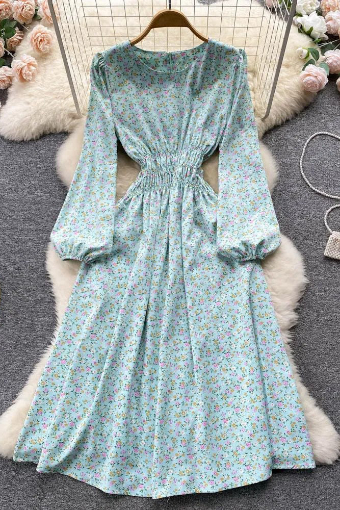 Dress Romantic Floral Print Elastic Corset Long Dress