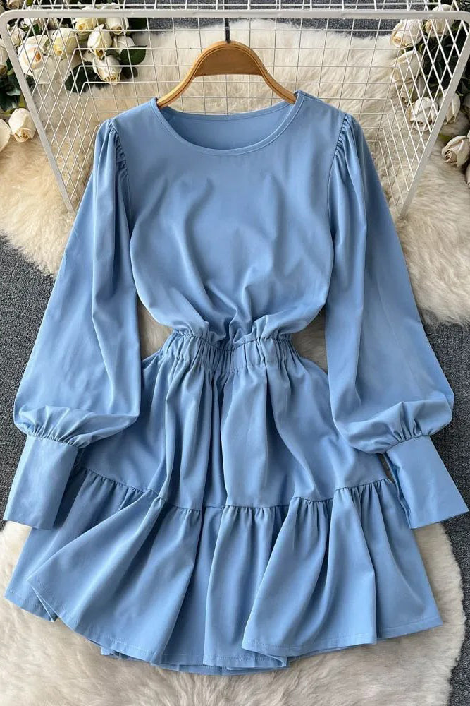 Slim Waist Short Dress Casual Long Sleeve A-line Female Dresses