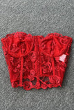 Floral Lace Embroidery Crop Top Patchwork Strapless Bra Bustier Short Tank Top