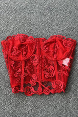 Floral Lace Embroidery Crop Top Patchwork Strapless Bra Bustier Short Tank Top