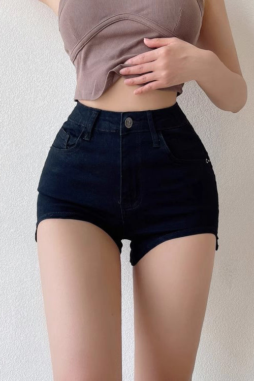 Curved Wrap Hip Denim Shorts