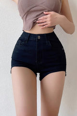 Curved Wrap Hip Denim Shorts