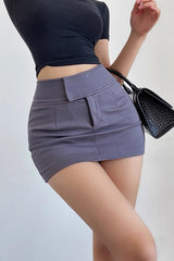 High Waisted Elastic Hip Wrap Skirt