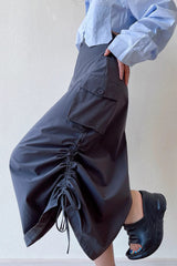 High Waisted Split Drawstring Hem Half Length Skirt