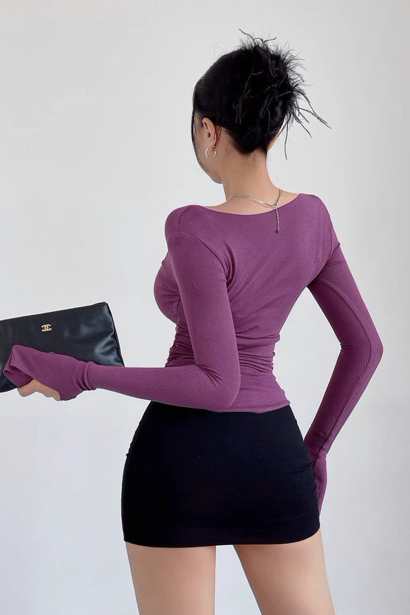 V-Neck Long Sleeve T-Shirt Tight Top