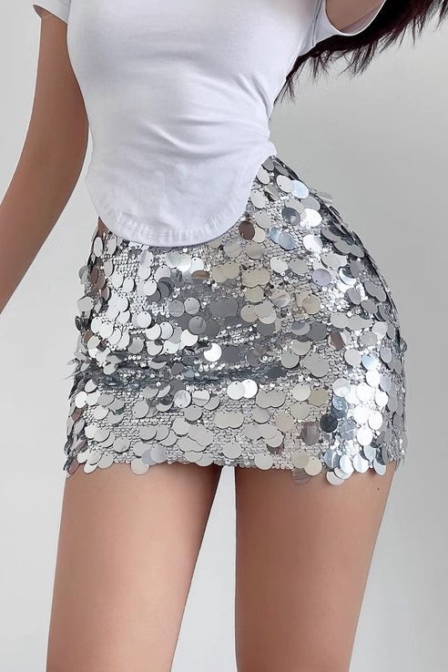 Large Sequin High Waist and Buttocks Mini Skirt
