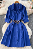 Elegant Dress Vintage Turn-down Collar Casual A-line Shirt Dress