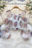 Floral Print Blouse Elastic Waist Slim Ruffles Top Ladies Short Beach Blouse